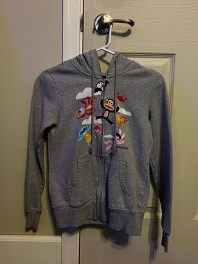 Y2K Paul Frank Gray Zip-Up Hoodie with Colorful Character Print